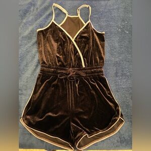 Brown Velvet Romper with Cream Trim